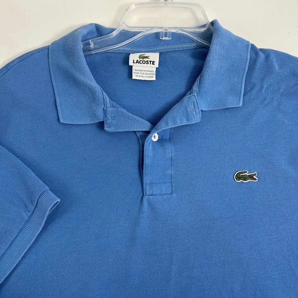 Lacoste Polo Shirt Mens 2XL Blue Pique Cotton Croc Logo Short Sleeve Size 9 EU